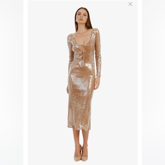 Bardot Verona Tan Sequin Maxi Dress - Picture 1 of 11